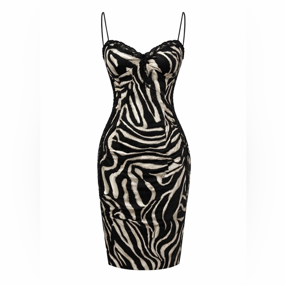 Dina Bar-El Zebra Print Bustier Bodycon Cocktail Dress Size Medium - Picture 2 of 13